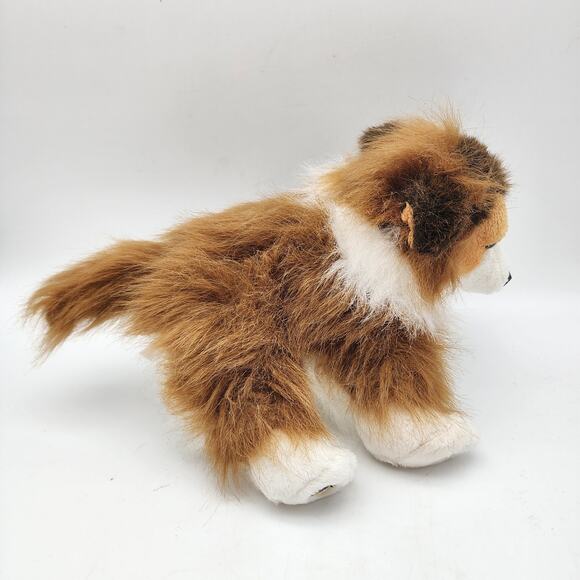 Ganz Webkinz Collie Dog Plush 9" Fluffy Brown Fur Leather Nose HM149 No Code - Picture 3 of 9